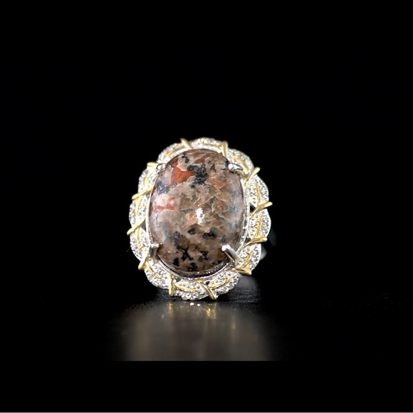 Yooperlite  White Zircon Ring in Vermeil YG & Platinum Over Sterling Silver - Picture 5 of 9